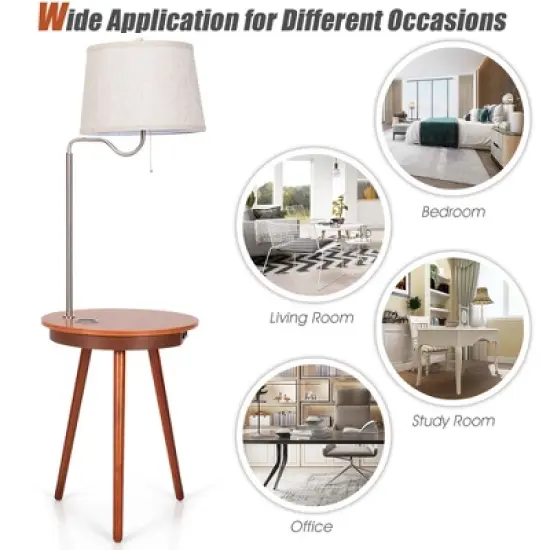 Costway End Table Lamp Bedside Nightstand Lighting with Wireless Charger Natural\Coffee image {8}