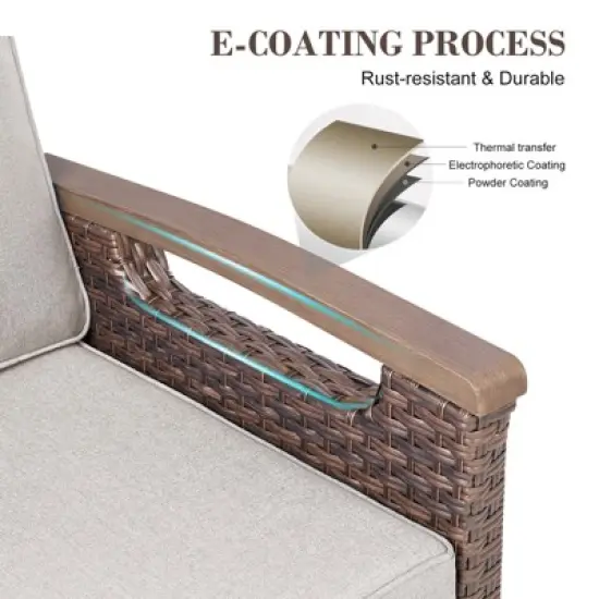 Belord 4 Piece Patio Furniture Set, All Weather Brown Wicker Outdoor Conversation Set with Patio Couch, Swivel Glider Chairs, and Metal Coffee Table image {5}