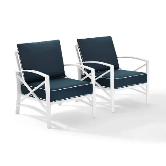 Kaplan 2pc Outdoor Accent Chairs - Navy/White - Crosley image {1}