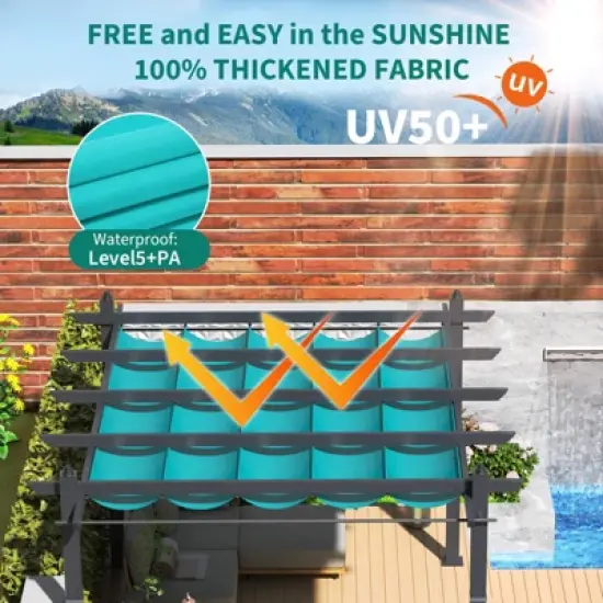 Aluminum Pergola with Adjustable Canopy, Outdoor Metal Gazebo with Reinforced Frame, Waterproof Sun Shade for Patio, Backyard, Garden image {4}