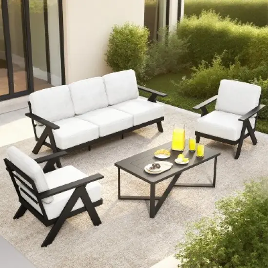YARDSIGHT 4-Piece Aluminum Outdoor Patio Furniture Set with 3-Seat Couch, 2 Armchairs, and Coffee Table for Backyard, Deck, Poolside image {7}
