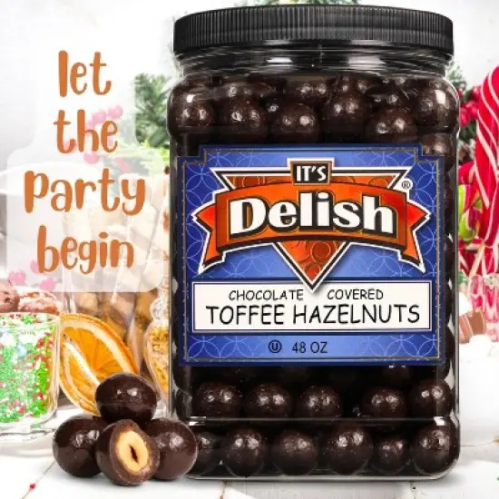 Chocolate Covered Toffee Coated Hazelnuts by It's Delish, 48 OZ Jumbo Container image {2}