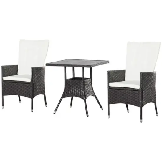 Outsunny 3 Pieces Patio PE Rattan Sofa Set, Outdoor Recliner Chairs with Wood Grain plastic Top Coffee Table Conversation Furniture Set, for Garden, Backyard, Deck image {3}