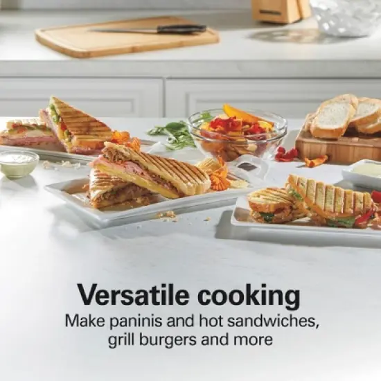 Hamilton Beach Panini Press Nonstick Indoor Grill Silver: 1500W Metal Kitchen Grill & Toaster, Hand Wash, 1-Year Warranty image {1}