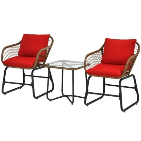 Tangkula 3 Pieces Outdoor Furniture Set Patio Bistro Set w/2 Armchairs & Tempered Glass Table White/Turquoise/Red image {7}