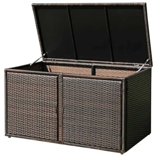 WELLFOR 88gal Outdoor Patio Garden Rattan Storage Box Brown image {2}