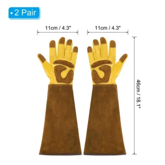 Unique Bargains Cowhide Leather Thorn Proof Shock Absorbing Non-Slip Garden Gloves 1 Pair image {1}