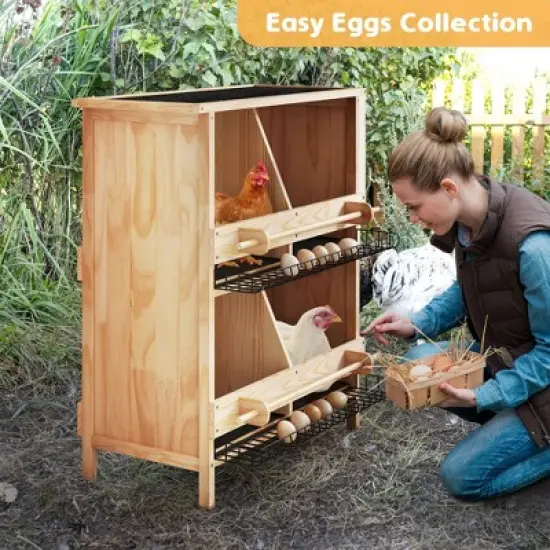 Sandinrayli Chicken Nesting Box,Wooden Nesting Boxes for Chickens with Asphalt Roof,4 Compartments Laying Eggs Boxes for Hen,Duck,Poultry,Bird,Dove image {1}