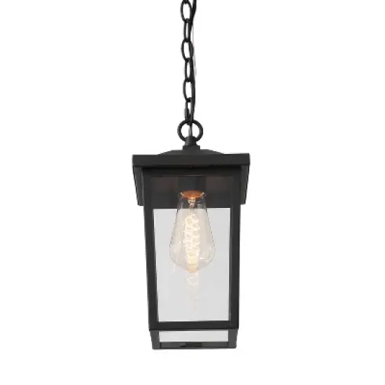 13" Metal/Glass Square Cage Modern Outdoor Pendant Light Black - LNC image {3}