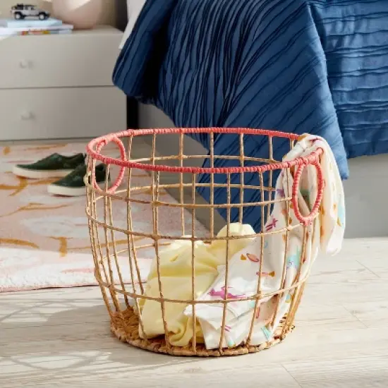 Natural with Fresh Melon Rim Kids' Woven Basket Red - Pillowfort&trade; image {1}