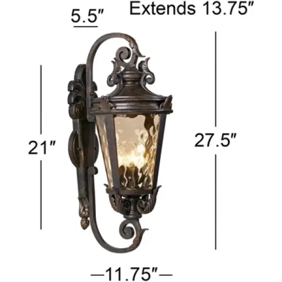 John Timberland Casa Marseille Vintage Rustic Outdoor Wall Light Fixture Bronze Scroll 27 1/2" Hammered Glass for Post Exterior Barn Deck House Porch image {5}