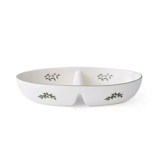 Spode Christmas Tree Divided Server, 9-Inch Round Festive Serveware, Holiday Entertaining Platter - Fine Porcelain, Dishwasher & Microwave Safe image {1}