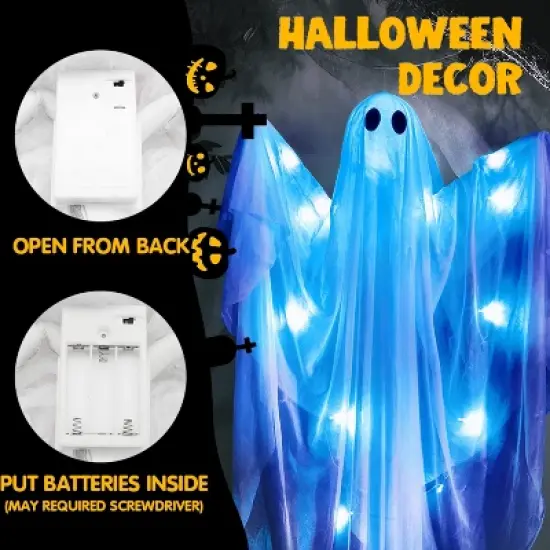 Joyfy Halloween Hanging Ghost Outdoor Decoration, 47&rdquo; LED Light Hanging Ghost Halloween Hanging Decoration for Indoor Outdoor Party Decor image {6}