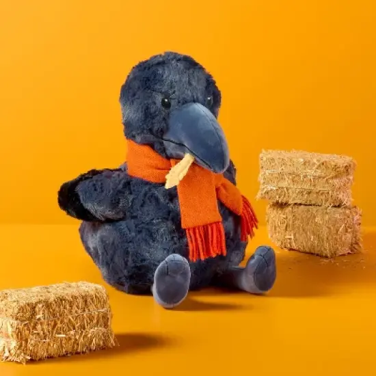 11" Crow with Scarf Stuffed Animal - Gigglescape&trade;: Polyester Character Plush Toy, 11.5" Height, 0.6 lbs image {1}