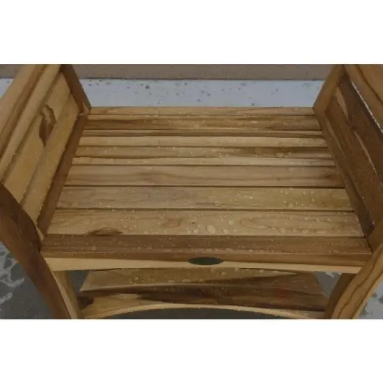 EcoDecors&reg; Symmetry&reg; 24" Teak Wood Shower Bench with Shelf and LiftAide&reg; Arms in EarthyTeak Finish - Target Plus Natural 24"L x 14"D x 24"H image {8}