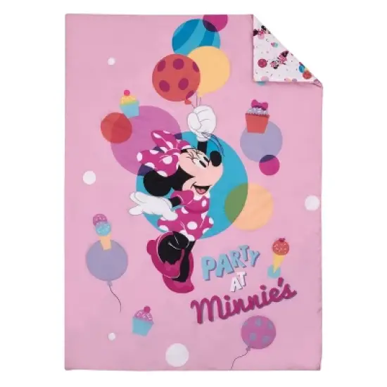 Disney Minnie Mouse Let's Party Pink, Lavender, and White Balloons, Cupcakes, and Confetti Party at Minnie's 4 Piece Toddler Bed Set image {1}