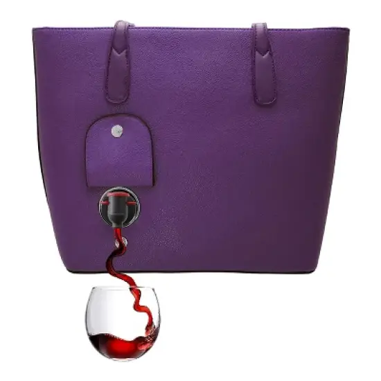 PortoVino City Vegan Leather Tote Bag that Holds and Pours 2 bottles of Wine image {5}