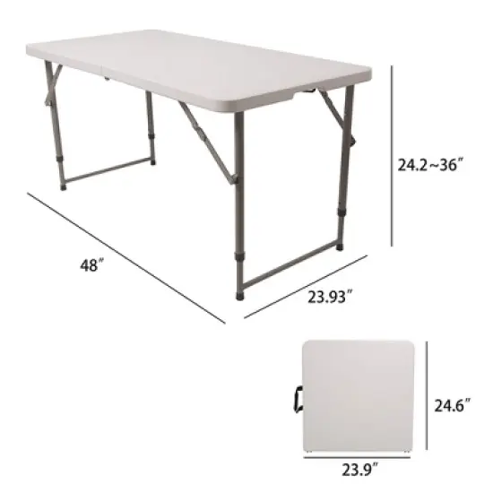 CaliGreen Tools BFUT-01 4 Foot Long Portable Plastic Folding Multipurpose Utility Table with Powder Coated Steel Legs and Built In Carry Handle, White image {3}