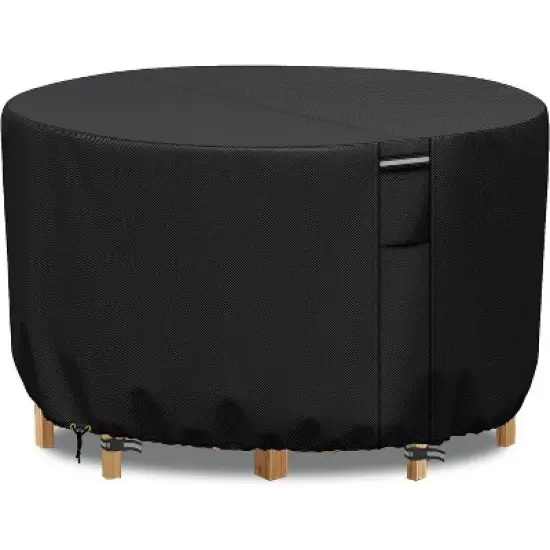 Akefit Round Patio Table Cover Waterproof Outdoor Furniture Protector with Vents and White Trim Black image {7}