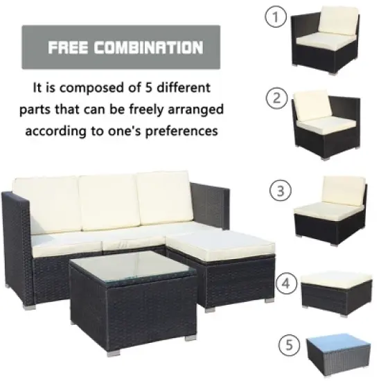 5-Piece Outdoor PE Rattan Sectional Sofa Set with Coffee Table and Waterproof Cushions image {1}