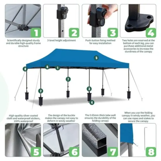 EROMMY 10 Ft. W x 20 Ft. D Steel Pop-Up Canopy image {3}