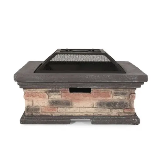 Christopher Knight Home Pickerel Outdoor Lightweight Concrete Wood Burning Square Fire Pit, Stone Finish image {3}