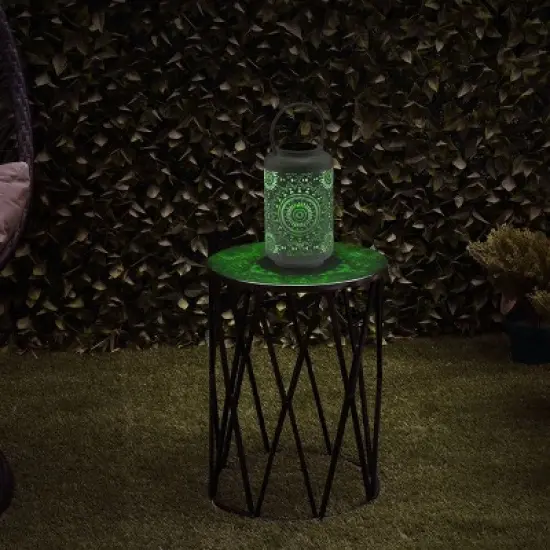 Outdoor Metal Lace Cutout Lantern with Rotating LED Lights Antique White - Alpine Corporation image {5}