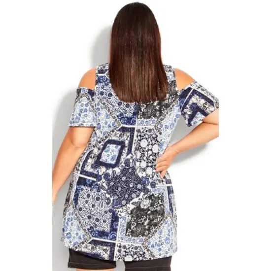 Women's Plus Size Clarice Cold Shoulder Print Tunic - powder blue | EVANS image {1}