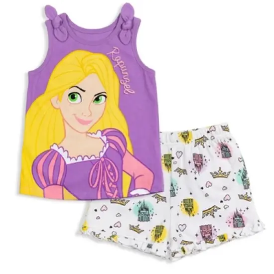 Disney Princess Princess Moana Rapunzel Jasmine Belle Girls Tank Top and French Terry Shorts Little Kid to Big Kid image {11}