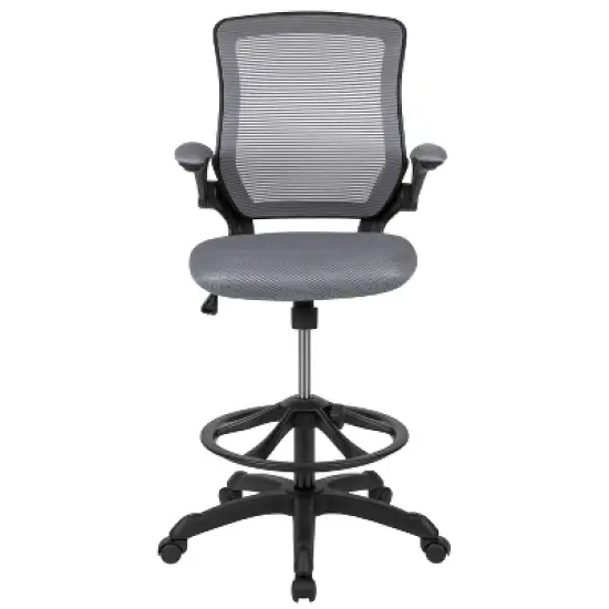 Flash Furniture Mid-Back Mesh Ergonomic Drafting Chair with Adjustable Foot Ring and Flip-Up Arms image {2}