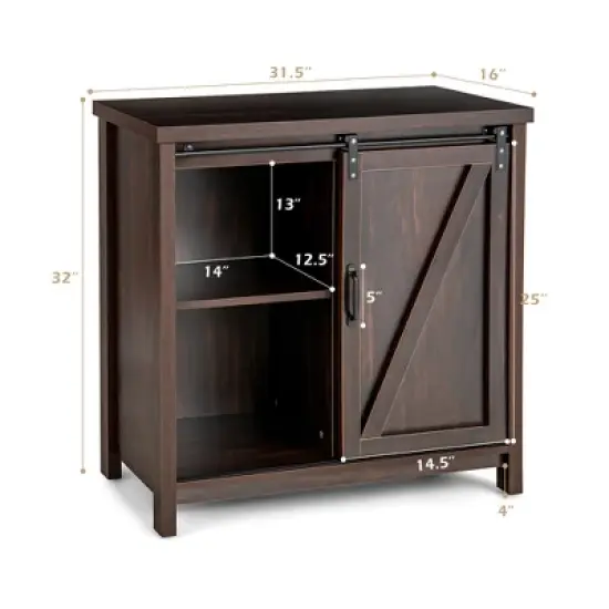 Costway Kitchen Buffet Storage Cabinet Cupboard Freestanding Sideboard Sliding Barn Door image {7}