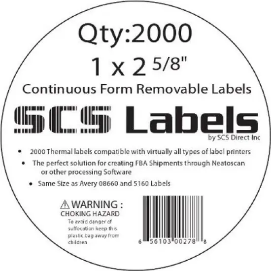 Thermal Label Printer Roll - 2000 (1" X 2 5/8") - Removable FBA Labels - Compatible with Neatoscan and Zebra Printers image {2}