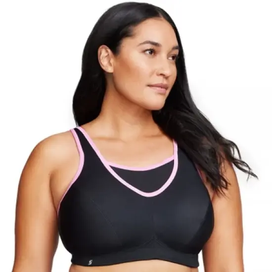 Glamorise Womens No-Bounce Camisole Sports Wirefree Bra 1066 Black/Pink image {2}