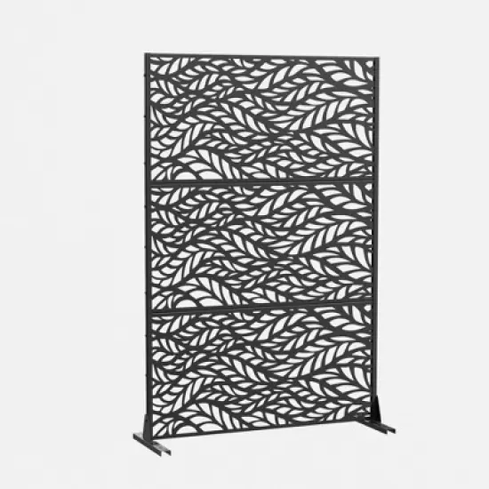 PexFix 72 in. x 47 in. Outdoor Metal Privacy Screen Garden Fence in Leaf Pattern in Black image {9}