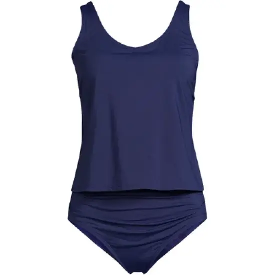 Lands' End Women's Chlorine Resistant V-neck One Piece Fauxkini Swimsuit Faux Tankini Top image {5}