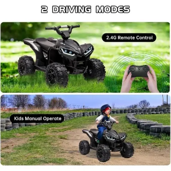 12V Kids Ride-On ATV Quad, Electric 4-Wheeler with 35W Dual Motors, 2 Control Modes, Music, Horn, Off-Road Car Toy for Boys & Girls image {3}