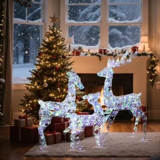 LuxenHome 3-Piece Multi-Color Snowflake Deer Family Outdoor Holiday Decoration with 460 Lights image {1}