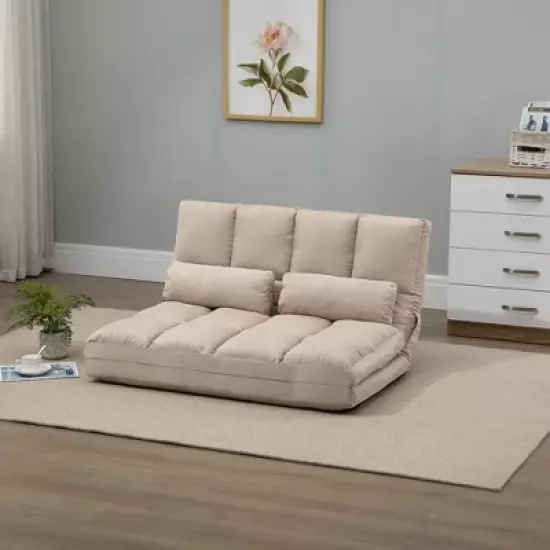 HOMCOM Convertible Floor Sofa Chair, Folding Upholstered Couch Bed, Adjustable Guest Chaise Lounge with Metal Frame and 2 Pillows image {2}