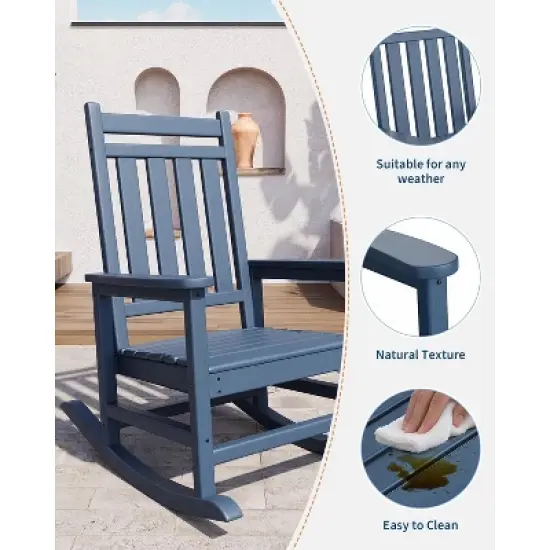 Adirondack Outdoor Rocking Chair, All Weather Patio Rocker Chair with Wide Armrests, Classic Fire Pit Chair image {5}