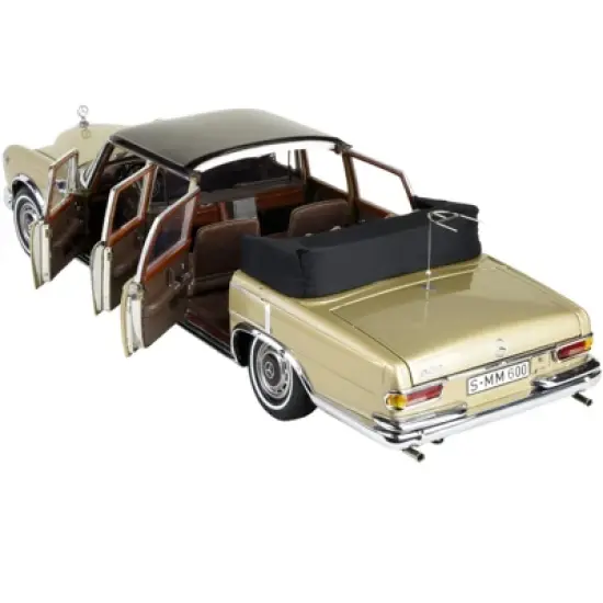 1965-1981 Mercedes Benz 600 Pullman Landaulet Limousine Convertible w/Functional Softtop Gold Ltd Ed 1/18 Diecast Model Car CMC image {1}