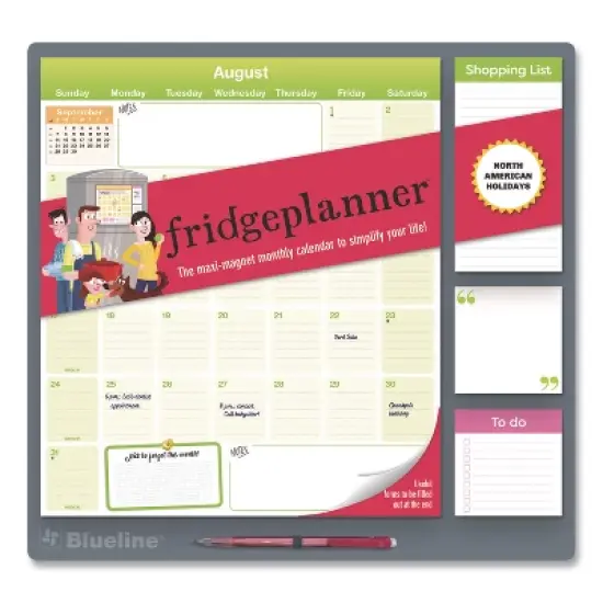 Fridge Planner Magnetized Monthly Calendar with Pads + Pencil, 14 x 13.5, Yellow/Green Sheets, 17-Month: Aug 2025 to Dec 2026 image {4}