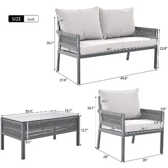 Syemin Patio Seating Sets, Sophisticated Seating Set, Add Elegance Outdoor Space, Perfect for Leisurely Garden Retreats, Gray, 48"*27.8"*30.1" image {3}