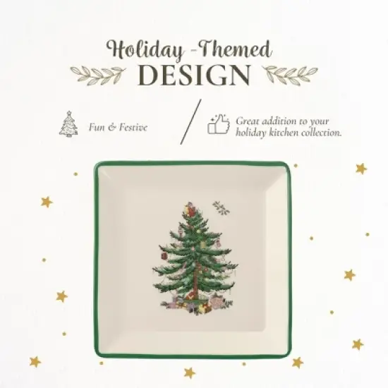 Portmeirion Christmas Tree Tidbit Square Plates (Set of 4) - 5" Ceramic Plates for Canap&eacute;s, Sweets, and Desserts - Dishwasher, Microwave, Freezer Safe image {2}