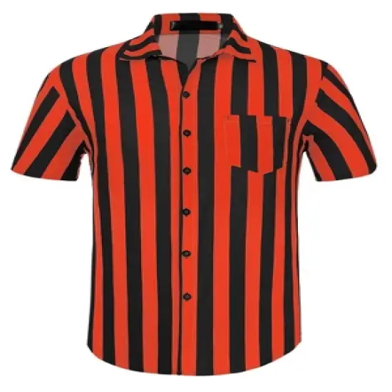 Lars Amadeus Men's Summer Vertical Striped Shirt Short Sleeves Button Up Color Block Stripe Shirt image {8}