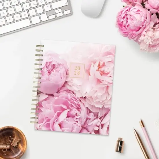 Rachel Parcell 2024 Planner 7.8"x9.13" Daily/Monthly Laminated Wirebound Peony image {1}