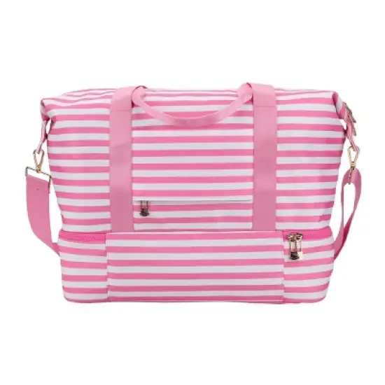 Hello Kitty Character 17" Pink & White Striped Duffle Bag image {1}