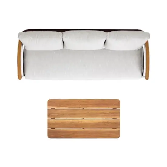 FIONECA 2-Piece Teak & Aluminum Outdoor Sofa with Coffee Table, Modern Patio Conversation Set with Cushions for Garden & Backyard image {9}