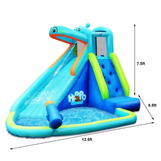 Costway Inflatable Kids Hippo Bounce House Slide Climbing Wall Splash Pool w/740W Blower image {2}