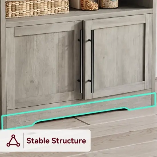 Microwave Stand Cabinet - Farmhouse Bakers Rack with Power Outlet, Thickened Counter, Freestanding Kitchen Rack, Large Storage, Easy Assembly image {4}