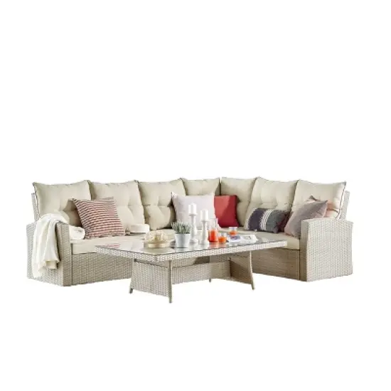 Canaan 2pc Outdoor Wicker Corner Sectional Seating Set Cream - Alaterre Furniture image {2}